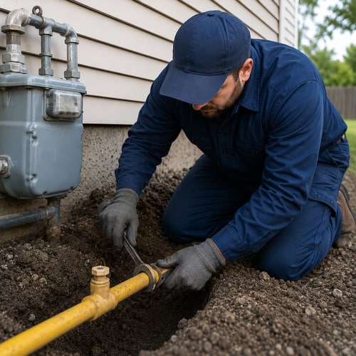 man repairing a gas line