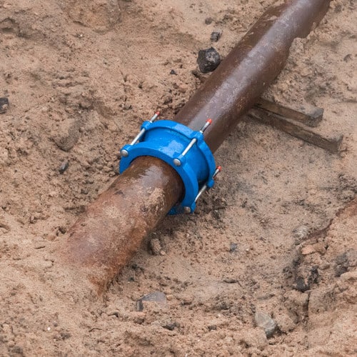 overhead view of a water line in the ground