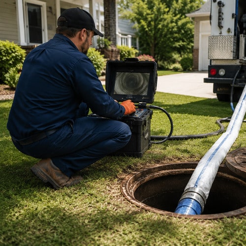 plumber performing trenchless repairs
